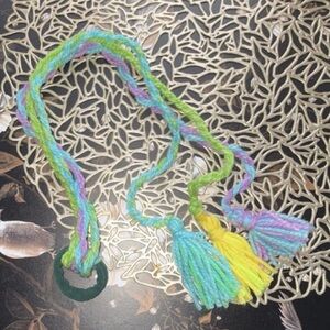 Handmade Multicolor Braided Tassel hair tie - Pastel Green Blue Purple Yellow